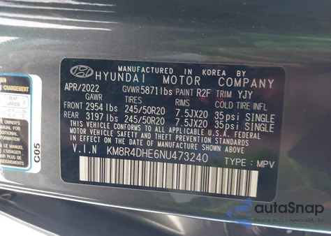 2022 Hyundai Palisade Sel from USA, damaged, VIN KM8R4DHE6NU473240